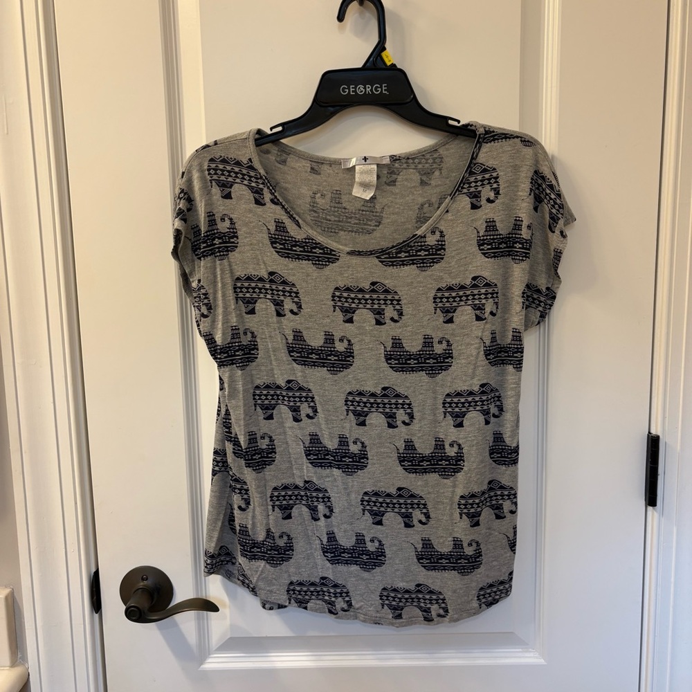 Blue Planet Gray and Black Elephant Print T-Shirt